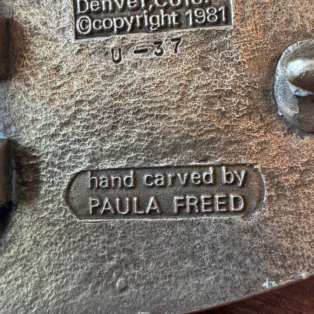 Vintage 1981 Paula Freed‎ Ultra Ent Inc Deer Buck Belt Buckle Hand Carved Denver